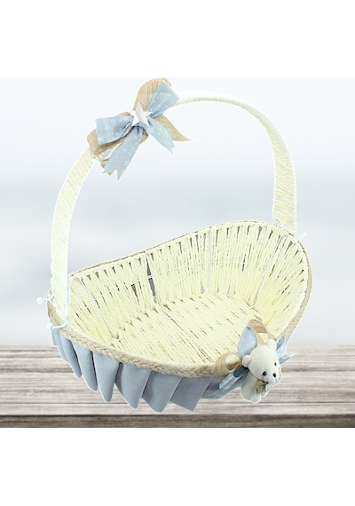 Saplı Oval Kumaş Süslü Sepet 41 Cm Büyük Boy Gri