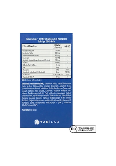 Tabvitamins Zenflex Glukozamin 60 Tablet