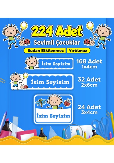 Sevimli Çocuklar Temalı Okul Kreş Kişiye Özel İsim Etiketi - Model 613 Çok Renkli