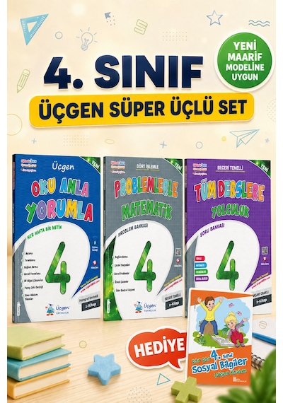 Üçgen 4. Sınıf Süper Üçlü - Tüm Derslere Yolculuk + Problemler + Oku Anla + Hediye Sosyal Çalışma Yapr