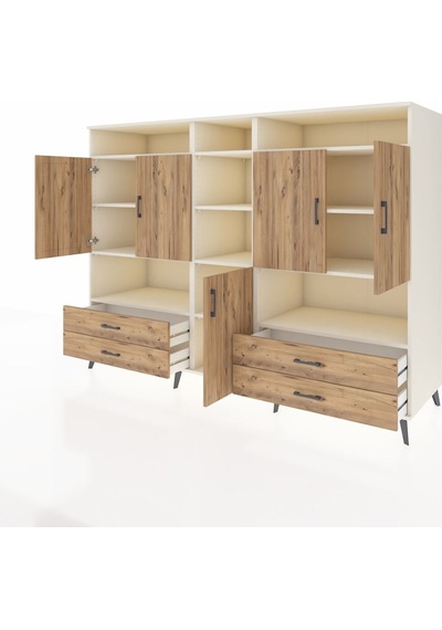 Kronos Dolap 12 Raflı 4 Çekmeceli 5 Kapaklı 220x59x163 Aytaşı-çam Atlas Çam - Aytası