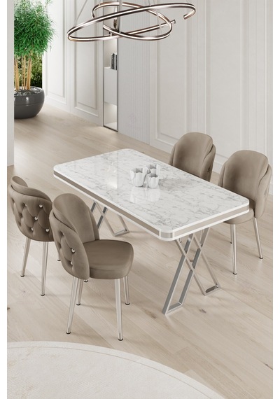 Canisa Rigel Serisi 80x130 Lak Panel Beyaz Mermer Desen Masa Takımı Krom Ayaklı 4 Cappucino Sandalye Beyaz Mermer Desen Masa Sandalyeler Cappucino Canisa Rigel Serisi 80x130 Lak Panel Beyaz Mermer Desen Masa Takımı Krom Ayaklı 4 Cappucino Sandalye Beyaz Mermer Desen Masa Sandalyeler Cappucino