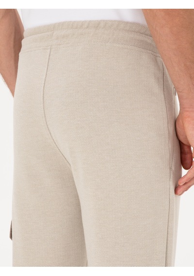 Cacharel Bej Slim Fit Kargo Cepli Paçası Düz Eşofman Altı