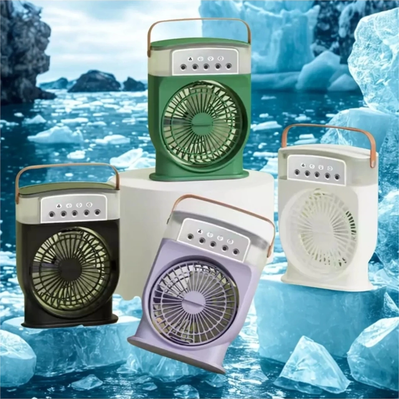 Şarjlı 600 Ml Su Hazneli Taşınabilir Masaüstü Vanilatör Güçlü Fan Ve 2000 Mah Pil Yeşil Çok Renkli