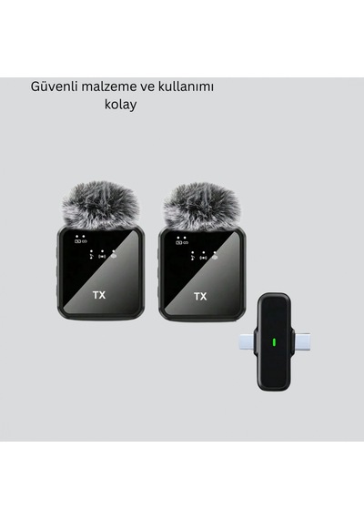 Çift Kablosuz Yaka Mikrofonu Type-c Ve Lightning Uyumlu Android Ve İos Seti