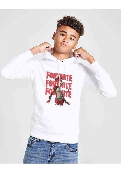 Tshirthane Fortnite Battle Royale Red Knight Baskılı Unisex Çocuk Kapüşonlu Beyaz