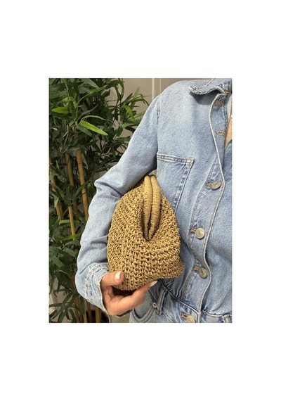 İçi Astarlı Hasır Clutch Örme Burslu Günlük Şık El Çantası