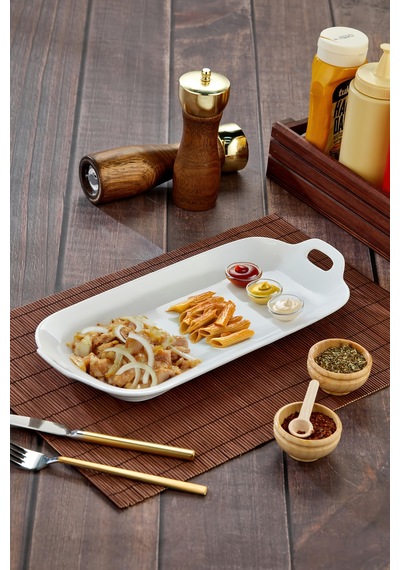 Porselen Dikdörtgen Sunum Ve Servis Tabağı 36,5x16x4 Cm Şık Kahvaltı Ve Meze Beyaz - 757315926 Beyaz