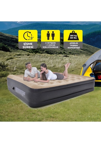Terravıta Queen Size Yüksek Şişme Yatak Kendinden Elektrikli 203 x 157 x 47 CM 24042 Lacivert