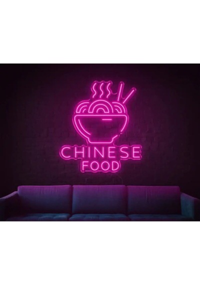 Chınese Food Yazılı Ve Şekilli Neon Tabela Pembe