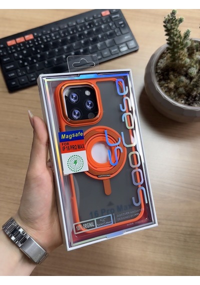 Apple Uyumlu iPhone 16 Pro Max Standlı Ve Yüzüklü Magsafe Kılıf Turuncu