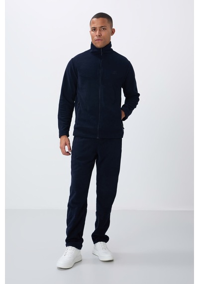 Tommy Life Lacivert Dik Yaka Basic Fermuar Cepli Standart Kalıp Erkek Polar Eşofman Takımı - 85193 Lacivert