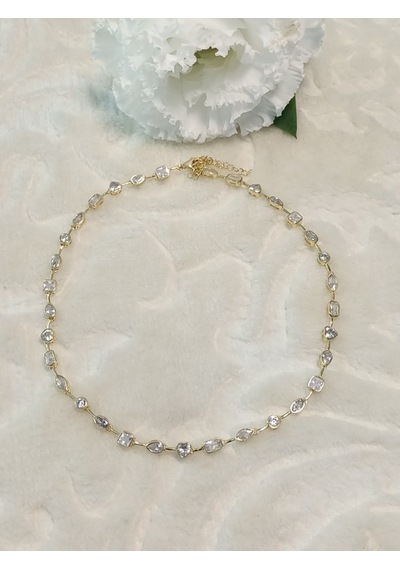 Canka Altın Kaplama Taşlı İthal Choker Tasma Gümüş Kolye