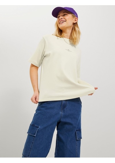 Jjxx Sıfır Yaka Rahat Kesim Açık Bej Kadın T-shirt 12241203 001