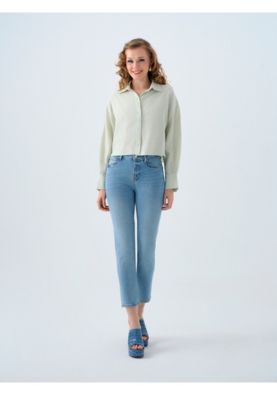 Loose Long Crop Kadın Gömlek U.kol Mint Yeşili