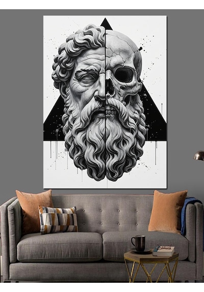 Ahşap Tablo Geometrik Antik Heykel Başı