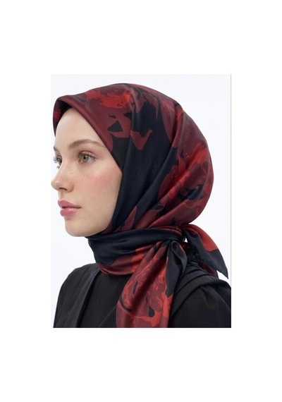 Bushu Çiçek Desenli Twill Eşarp siyah