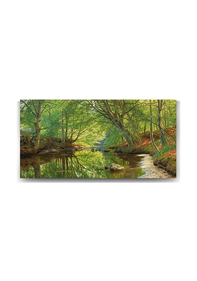 Peder Mork Monsted - Sunset Over A Forest Lake Tablosu - 160x80cm