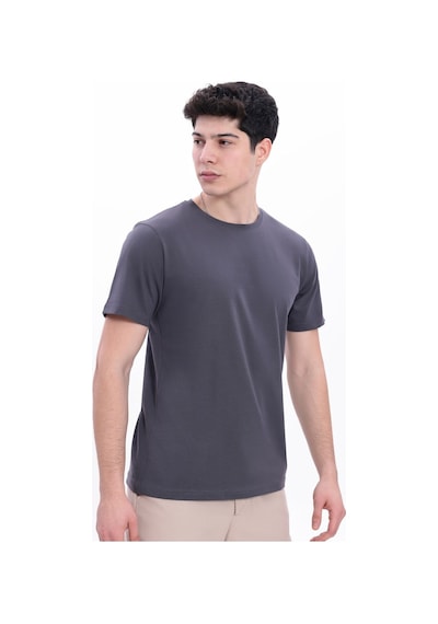 Myrab Denim Erkek Krem Basic Tişört Regular Fit Bisiklet Yaka %100 Pamuk 30/1 Süprem Kumaş Günlük T-shirt Antrasit