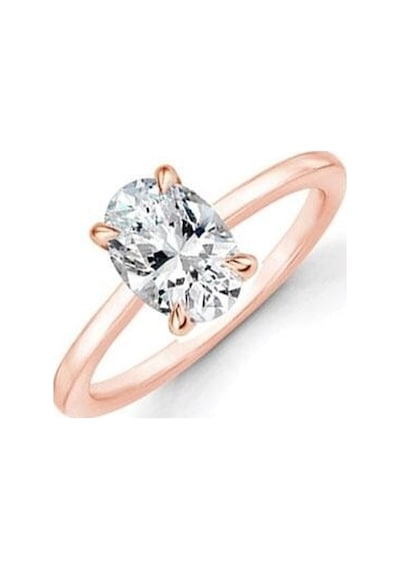 14k Rose Altın Oval Tektaş Yüzük
