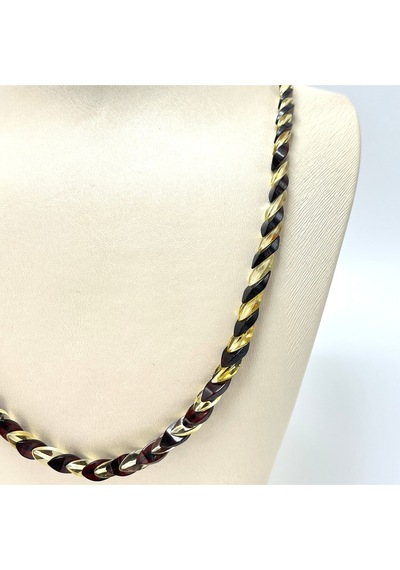Sertifikalı Balık Sırtı Model Çift Renk Yetişkin Kehribar Kolye 55 Cm 10 Gr Çok Renkli