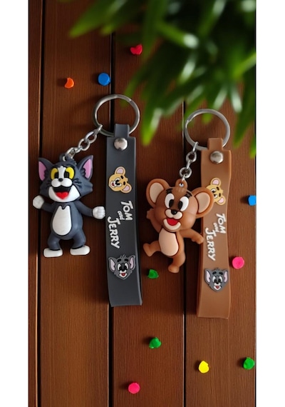 Tom Ve Jerry 2 Li 3d Silikon Çift Anahtarlık, Hediye&sevgili Anahtarlığı Çanta Aksesuar