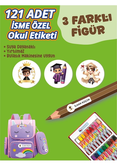 Okul Etiketi Kalem Defter Etiketi Kral Çocuk Özel Isim Yazılabilen Etiket - 121adet
