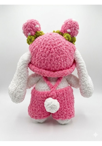 Premium El Örgüsü Sevimli Pembe Tavşan Kadife Dokulu Amigurumi Bebek Ve Hediye Oyuncak Beyaz - Pembe