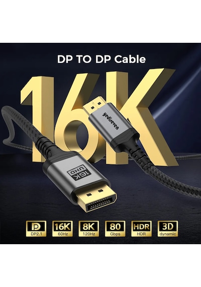 Displayport To Displayport Dp 2.1 Görüntü Aktarma Kablosu 3 Metre