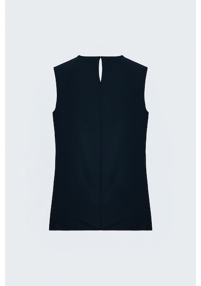 Sateen Desenli Degaje Yaka Bluz - Lacivert-137929