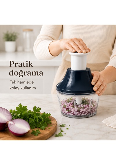 700 Ml Basmalı Manuel Rondo 3 Bıçaklı Sebze Doğrayıcı Soğan Sarımsak Doğrayıcı Pratik Mutfak Hazırlık Robotu Sariva Home Siyah
