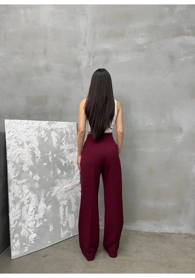 New Journal Kadın Bordo Yüksek Bel Pileli Plazzo Kumaş Pantolon Nwj-1000500018 Bordo
