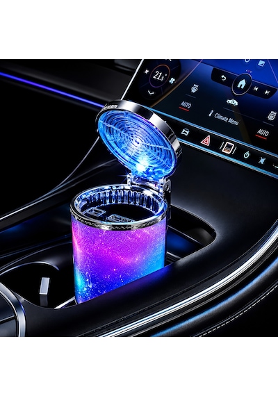 Fiat Nemo Uyumlu Led Işıklı Kapaklı Araç Küllüğü Universal Bardaklık Uyumlu Küllük Otomobil İçi Aksesuar