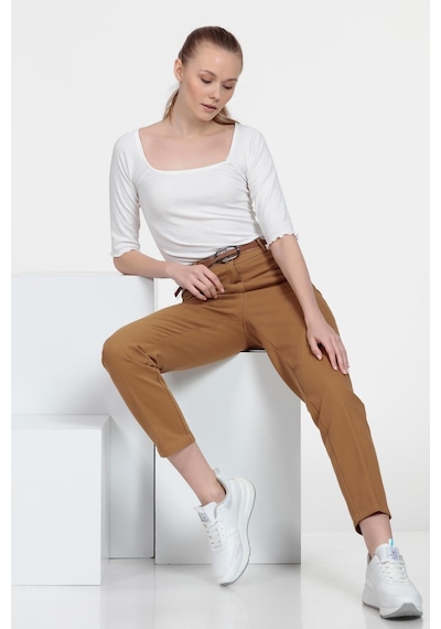 Cigarette Fit Pantolon Koyu Camel