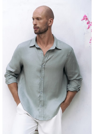Mai Collection Mai Studios Co. Bice Mint Keten Oversize Erkek Gömlek Mint