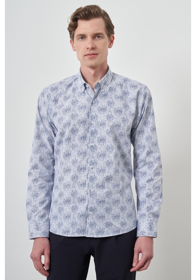 Morven Erkek Lacivert Slim Fit Düğmeli Yaka Gömlek 25ms004013200 Lacivert Lacivert