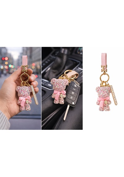 Trm İthal Anahtarlık Pembe Taşlı Ayıcık Küçük Model