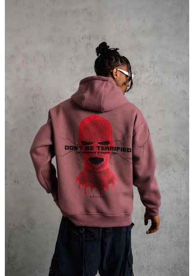 Novalisse Erkek 3 İplik Pamuklu Kapüşonlu Baskılı Cepli Sweatshirt Hoodie - Gül Kurusu Çoklu Renk