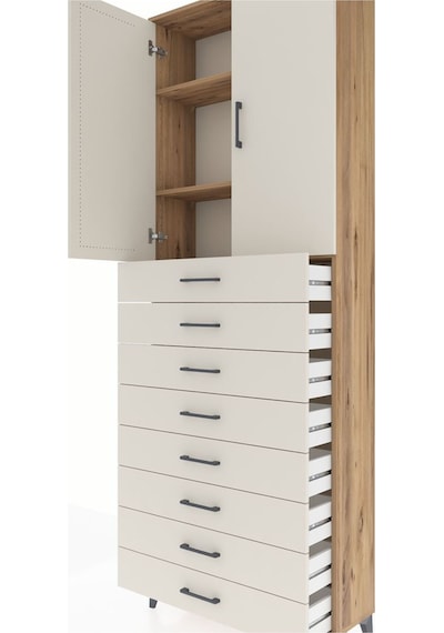 Arges Dolap 3 Raflı 8 Çekmeceli 2 Kapaklı 88x30x243 Çam-aytaşı Çam