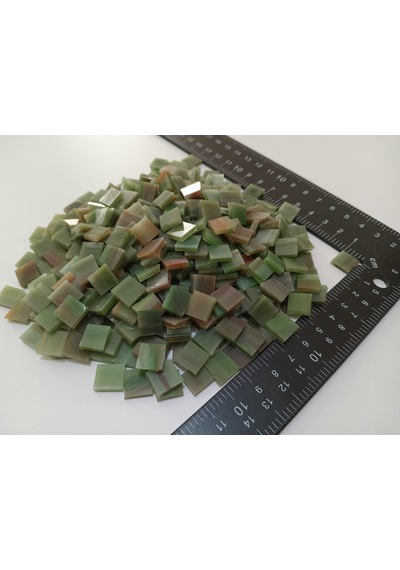 Yeşil Kahve Kare Vitray Cam Mozaik Taşı - Sanatsal Mozaik İçin Yaklaşık 10 X 10 Mm