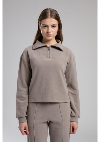 Lee Cooper Vegas Kadın Dik Yaka Sweatshirt Vizon-21872 VIZON