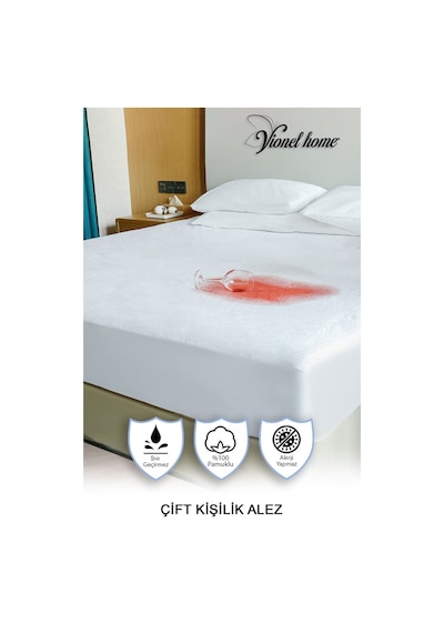 Vionel Home %100 Pamuk Full Kenar Fitted Sıvı Geçirmez Çift Kişilik Yatak Koruyucu Alez Beyaz