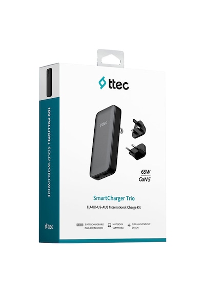 Ttec 2SCG06S Smartcharger Trio Gan 65W PD Avrupa-Ingiltere-Amerika/Avustralya Uluslararası Şarj Kiti