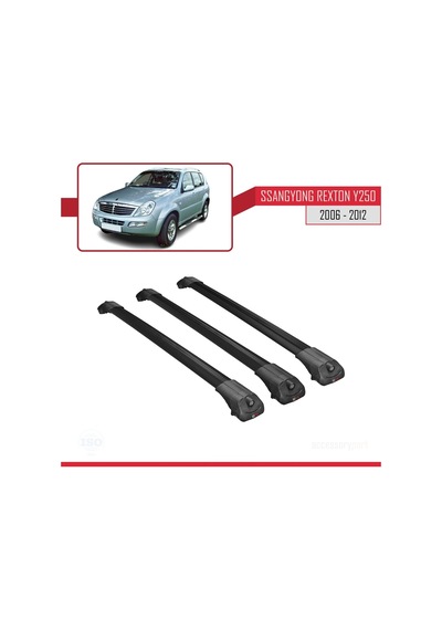 Ssangyong Rexton Y250 2006-2012 Arası İle Uyumlu Ace-1 Ara Atkı Tavan Barı Siyah 3 Adet Bar
