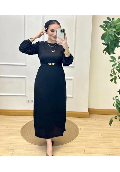 Lovie Moda Kadın Kemer Detaylı Elbise Siyah