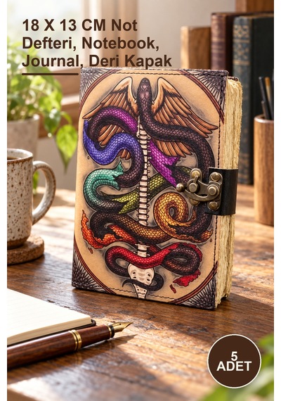 Arı 5 Adet Deri Defter 18 X 13 Cm Not Defteri, Notebook, Journal, Deri Kapak Sarı