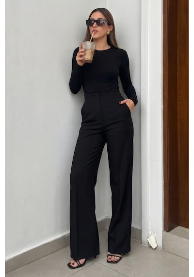 Madmext Siyah Premium Yüksel Bel Pileli Pantolon Mg2717