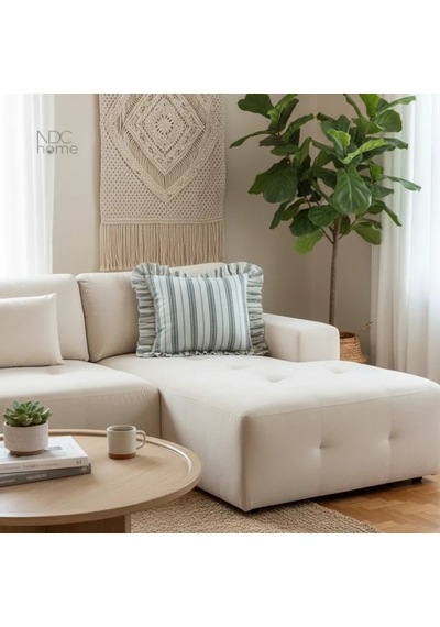 Premium Keten Gri Kalın Çizgili Fırfırlı Kırlent 2 Adet Kırlent Kılıfı 43 X 43