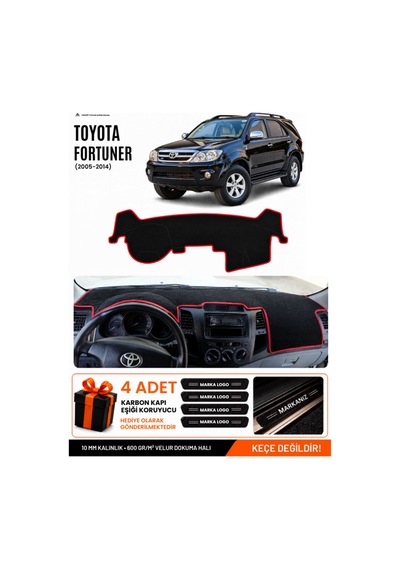 Toyota Fortuner 2005-2014 Uyumlu Torpido Örtüsü, Torpido Kılıfı - Siyah Kırmızı