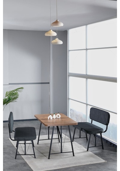 Hayat 70x110 Atlantik Mutfak Masası, Mutfak Masası Takımı, Yemek Masası, 2 Benchli - Antrasit Antrasit
